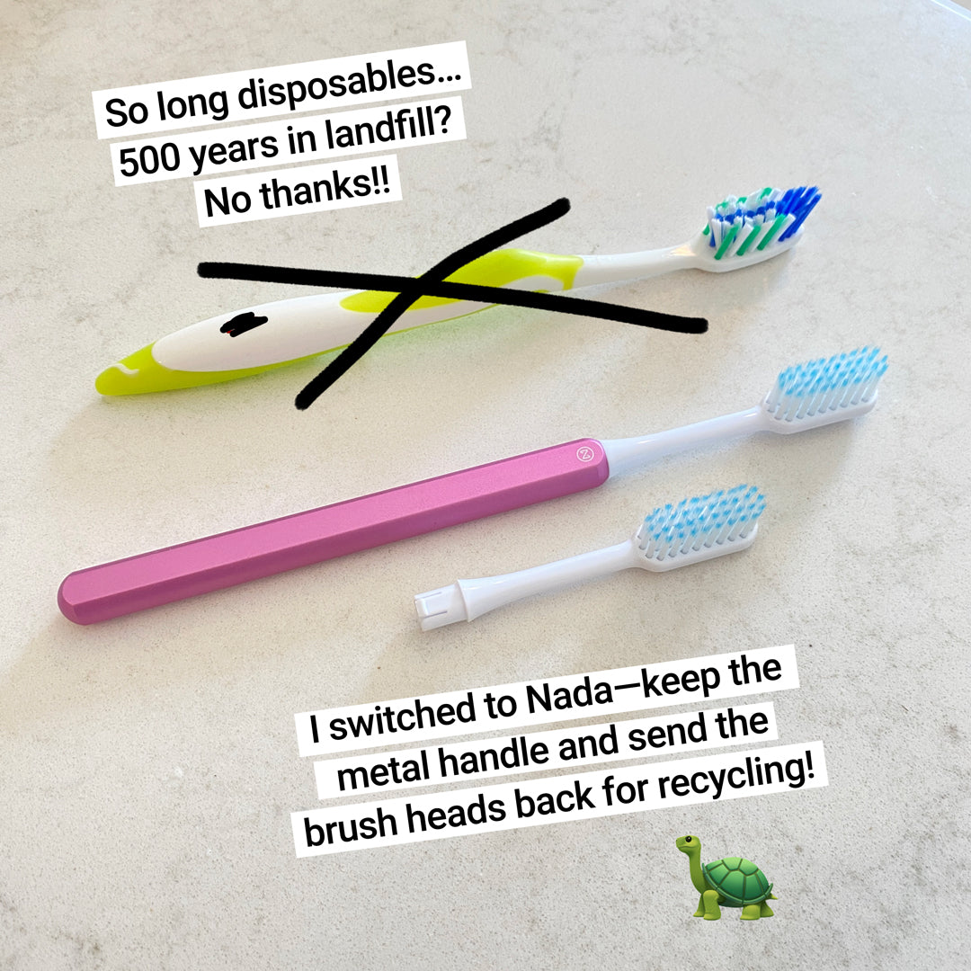 Nada toothbrush with an aluminum handle versus a plastic disposable toothbrush