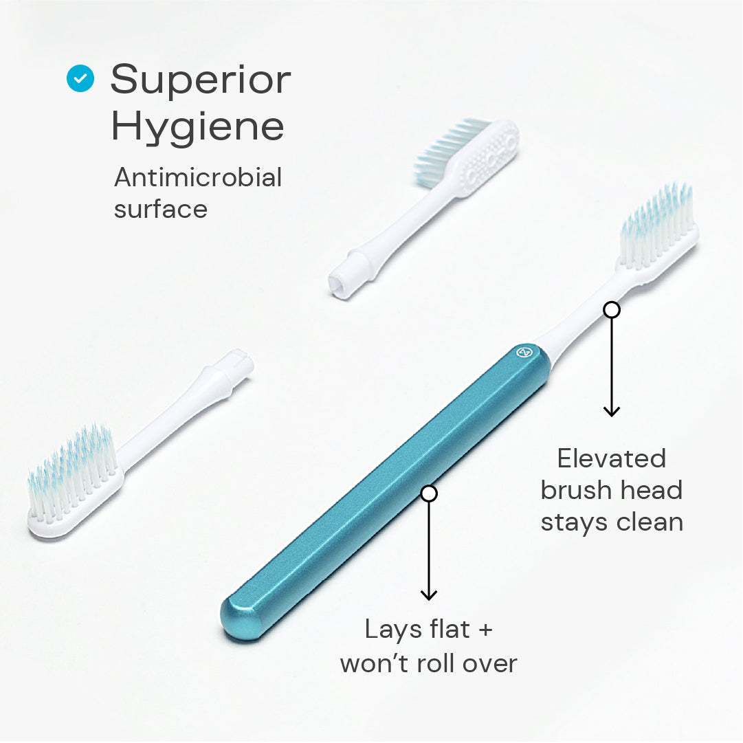 Arctic blue Nada Toothbrush Handle + Replacement Brush Heads are more hygienic than disposables
