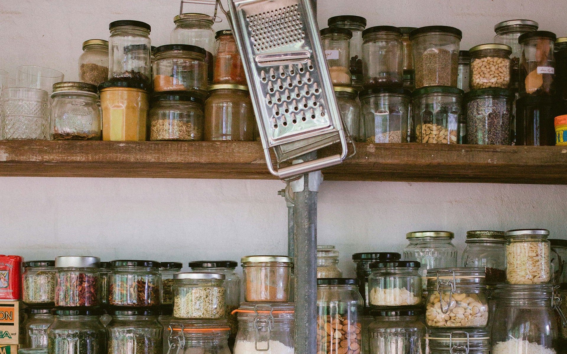 Eco-friendly glass jars on a shelf
