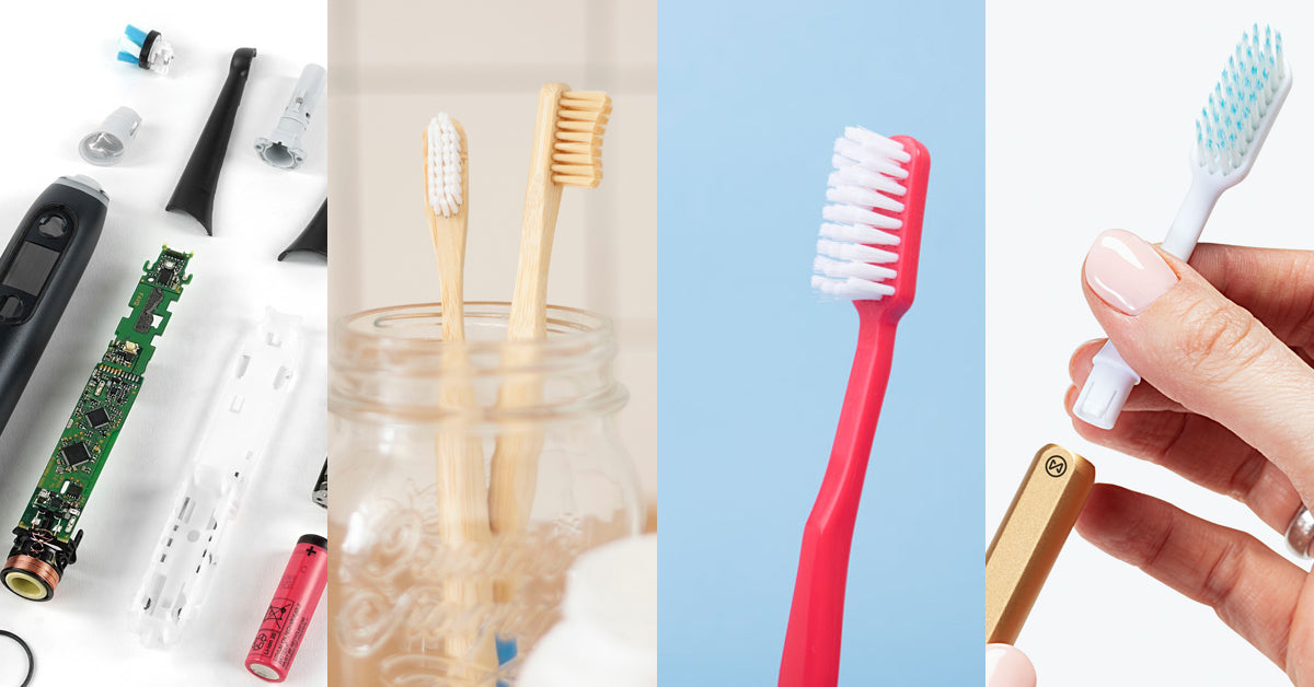 Guide to sustainable toothbrushes—electric toothbrush, bamboo toothbrush, plastid disposable toothbrush, Nada eco-friendly toothbrush with a metal handle