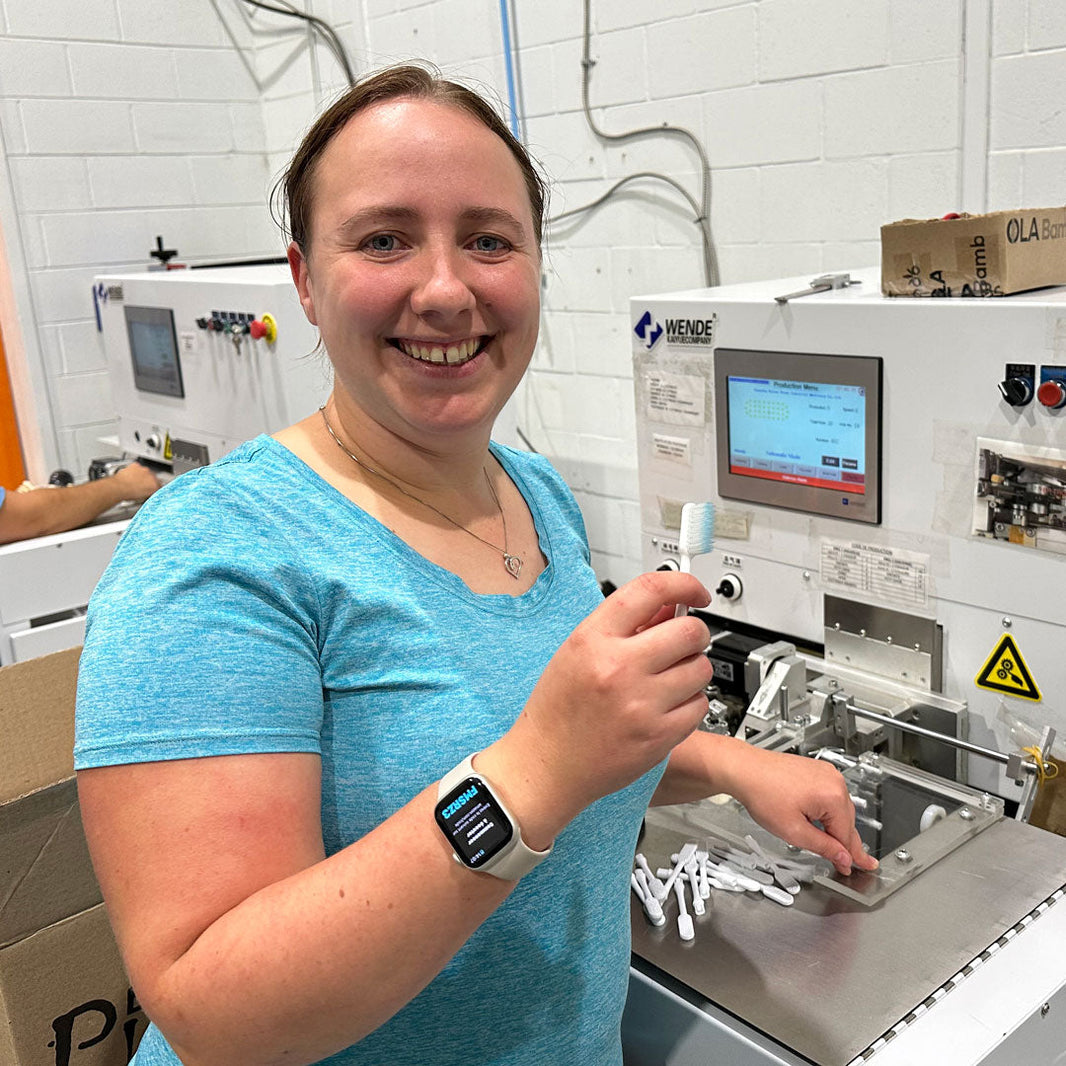 Myriam makes Nada toothbrush heads in Quebec