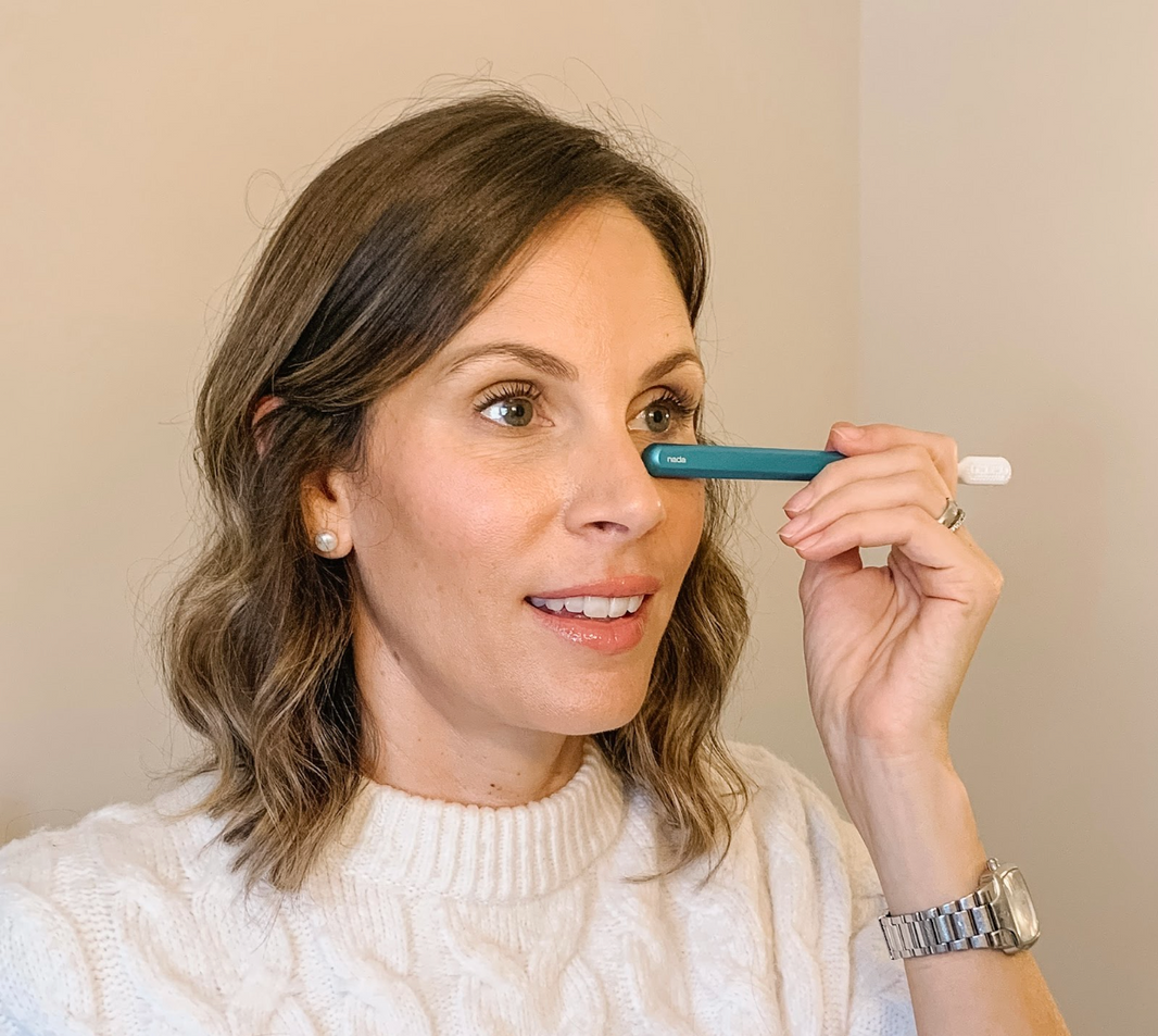 Using Nada toothbrush to apply cold to puffy under eyes