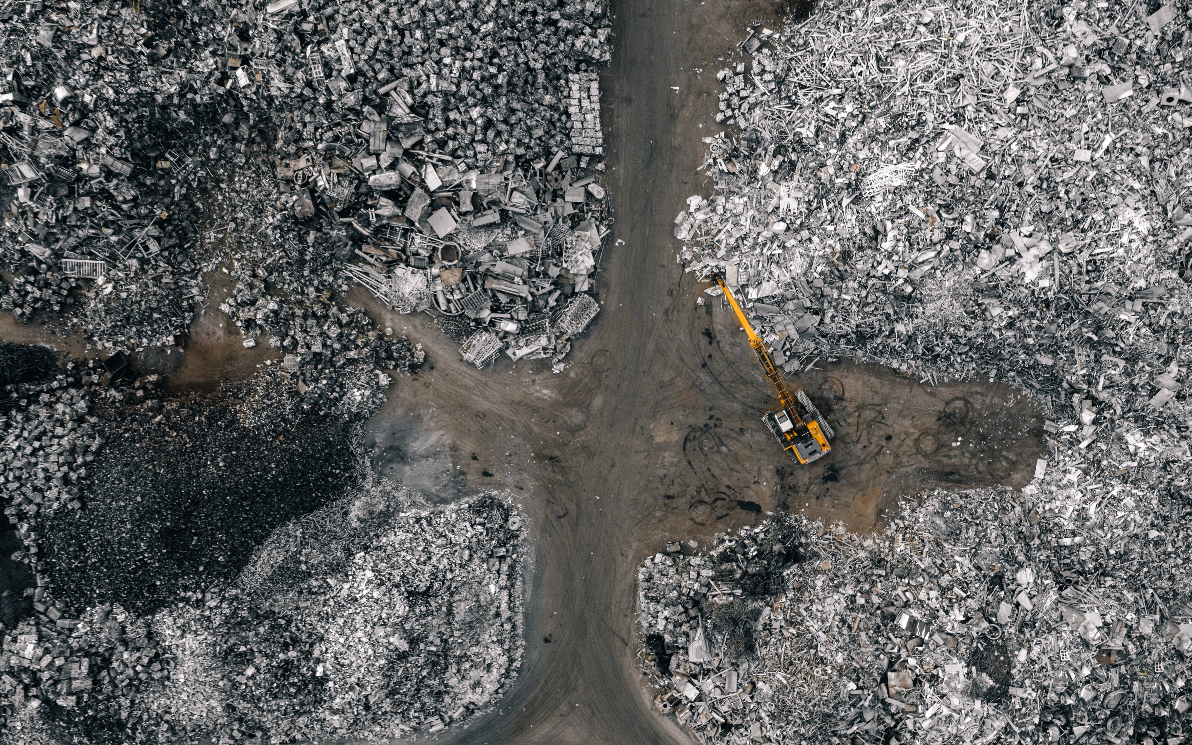 Aerial view of Aluminum being sorted for recycling