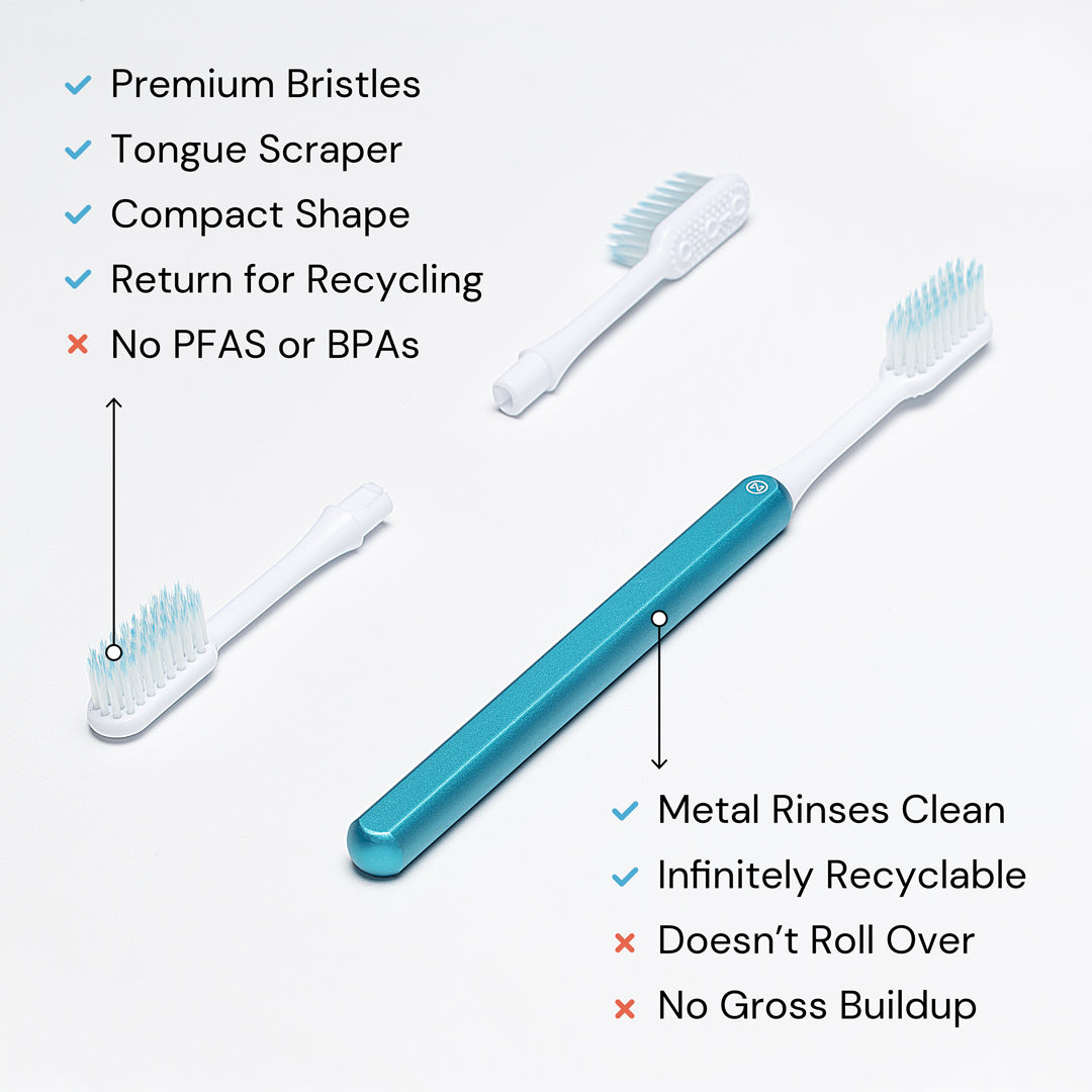 Eco-friendly Arctic Blue Nada toothbrush with 3 replacement toothbrush heads