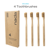 All Natural 4-Pack of Nada Bamboo Toothbrushes with Boar Hair Bristles