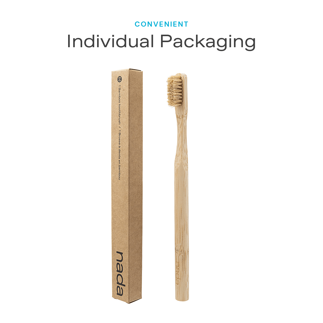 Individually Boxed Nada Bamboo Toothbrushes with Boar Hair Bristles