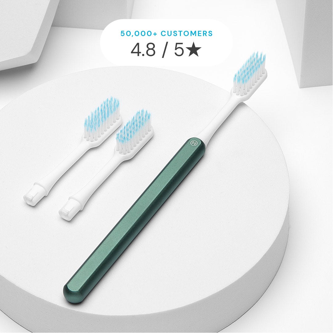 Green Nada Sustainable Toothbrush with a Metal Handle and Replacement Toothbrush Heads. 4.8 / 5 Stars Customer Rating.