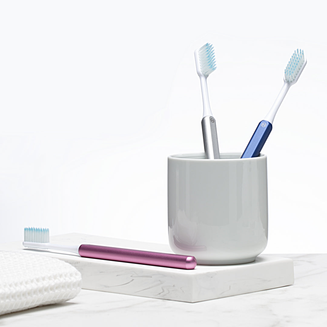 Pink, Silver and Ocean blue Nada sustainable toothbrushes