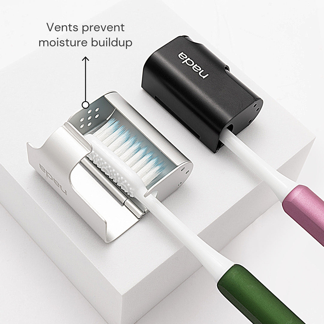 Silver and black eco-friendly aluminium toothpaste travel covers with vents to prevent moisture build up and mold 
