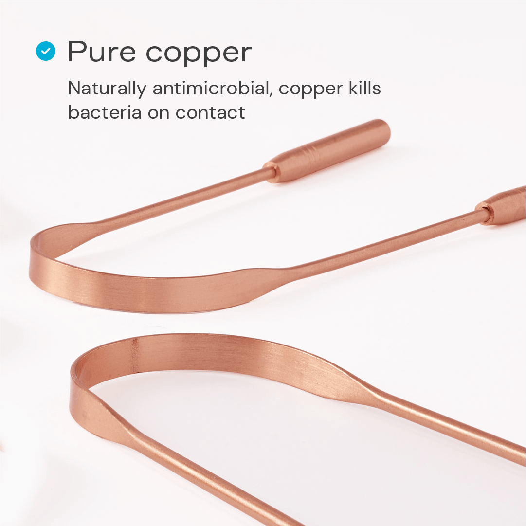 Nada’s Pure Copper Tongue Scraper is Naturally antimicrobial, killing bacteria on contact