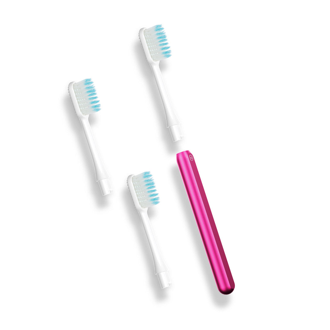 Nada eco-friendly Kids toothbrush with a metal handle and 3 soft replacement toothbrush heads