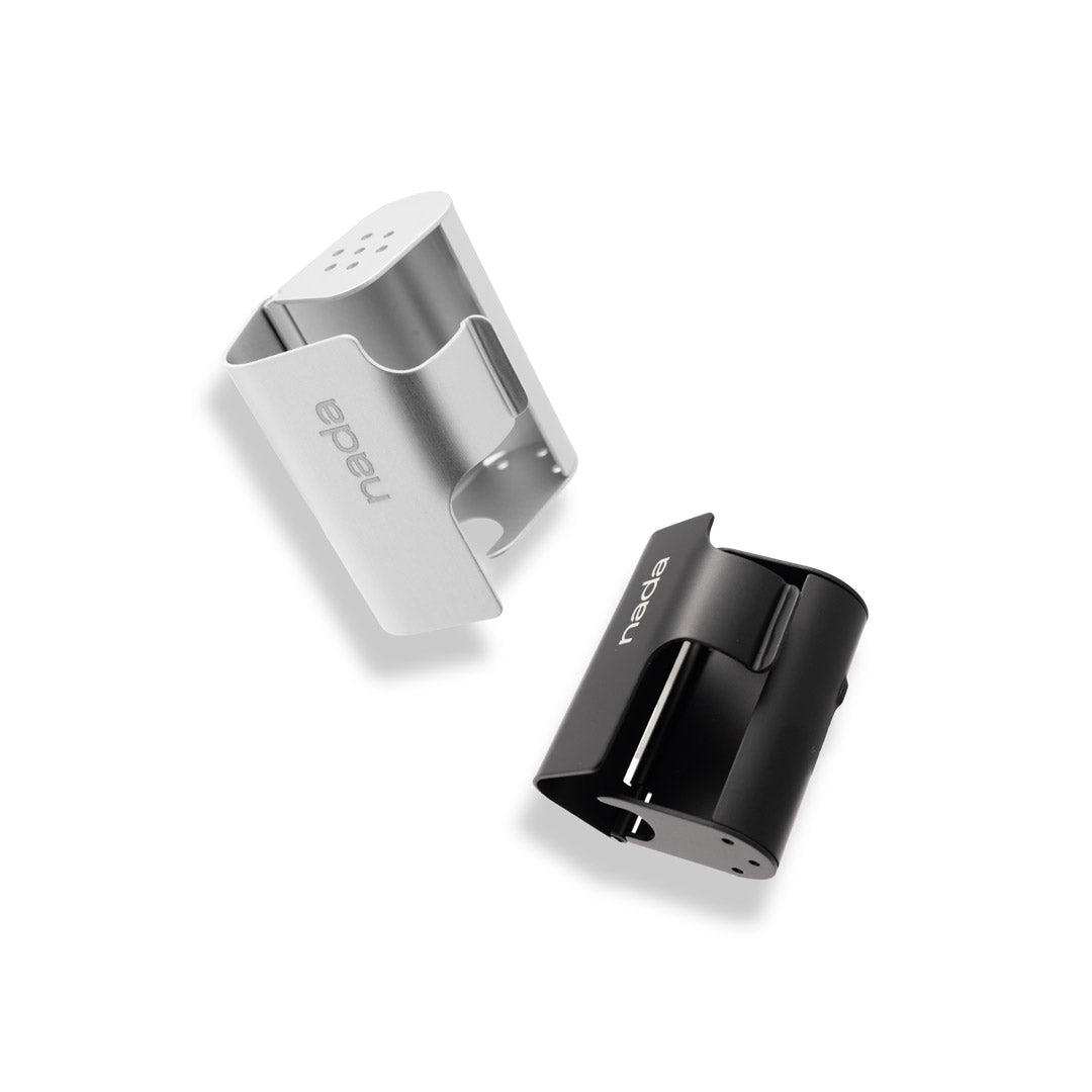 Nada silver and black aluminum toothbrush travel covers