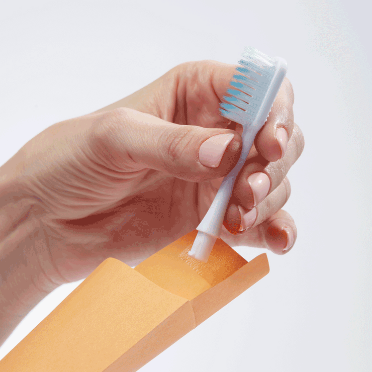 Nada eco-friendly toothbrush heads are recyclable and come with a self-address envelope to return used toothbrush heads in 
