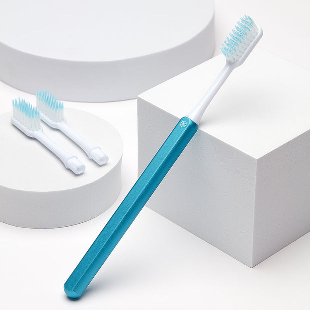 Arctic blue Nada Eco-friendly Toothbrush with a Metal Handle and Replacement Toothbrush Heads