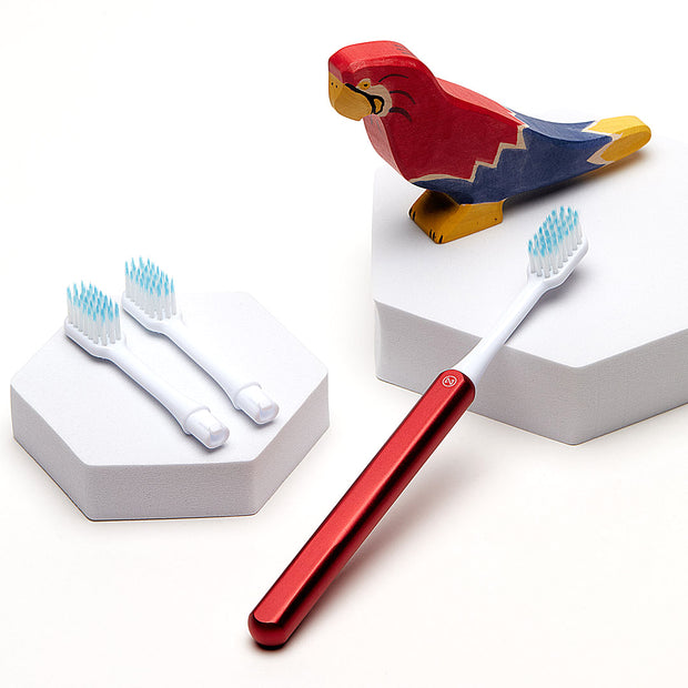 Red Kids Nada Toothbrush – eco-friendly metal handle with 3 replacement toothbrush heads